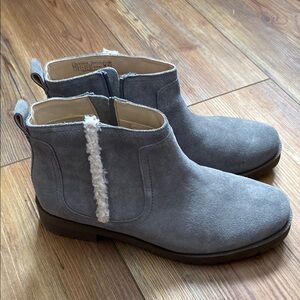 Vionic Gray Ankle Boots with Rounded Toe and Slip-On Style